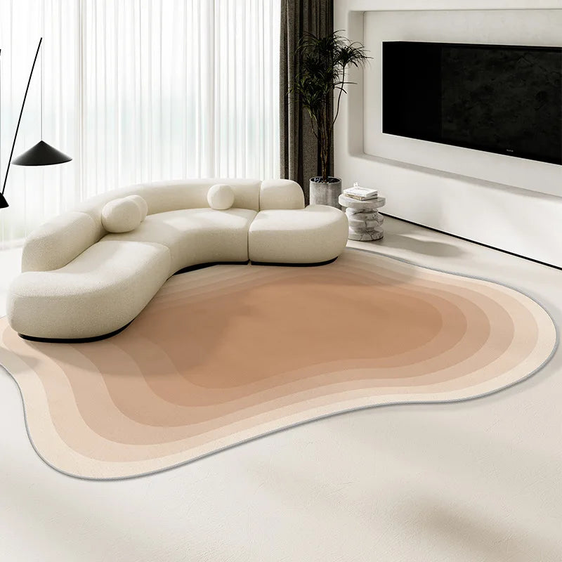 Alfombra de terciopelo irregular estilo crema para sala de estar, alfombra antideslizante de cobertura total para sofá o mesa de centro, fácil mantenimiento, decoración del hogar.