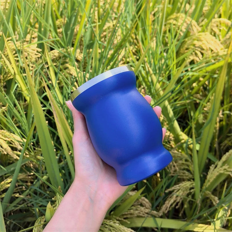Mate de acero inoxidable 304 de doble pared de 237 ml (8 oz) con pajita, cuchara y cepillo de limpieza.