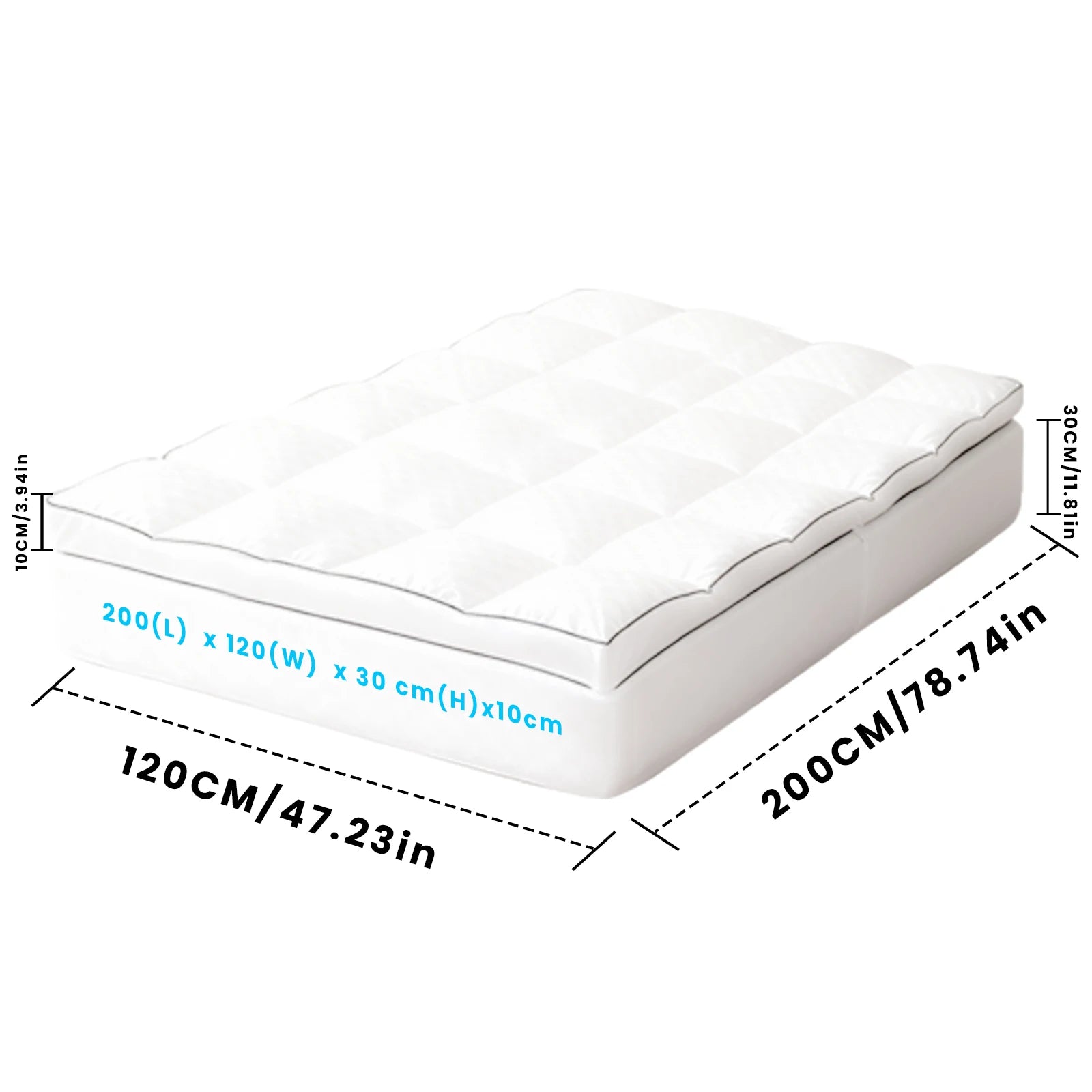 Cubrecolchón doble acolchado, protector de colchón, antialérgico y transpirable, funda ajustable, faldón elástico extra profundo de 30 cm.