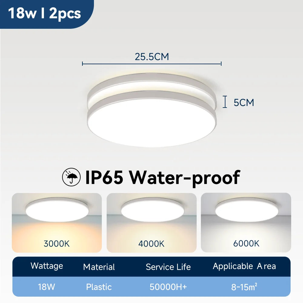 Lámpara de techo LED impermeable para baño, luces de techo redondas de 18W, 30W y 40W para cocina, sala de estar y baño, 220V