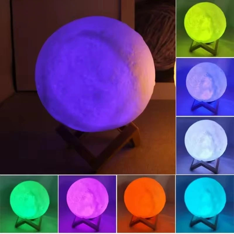 Lámpara de luna inalámbrica de 12 cm con 7 colores cambiantes, lámpara de mesa romántica con botón y funcionamiento a pilas, iluminación para interiores.