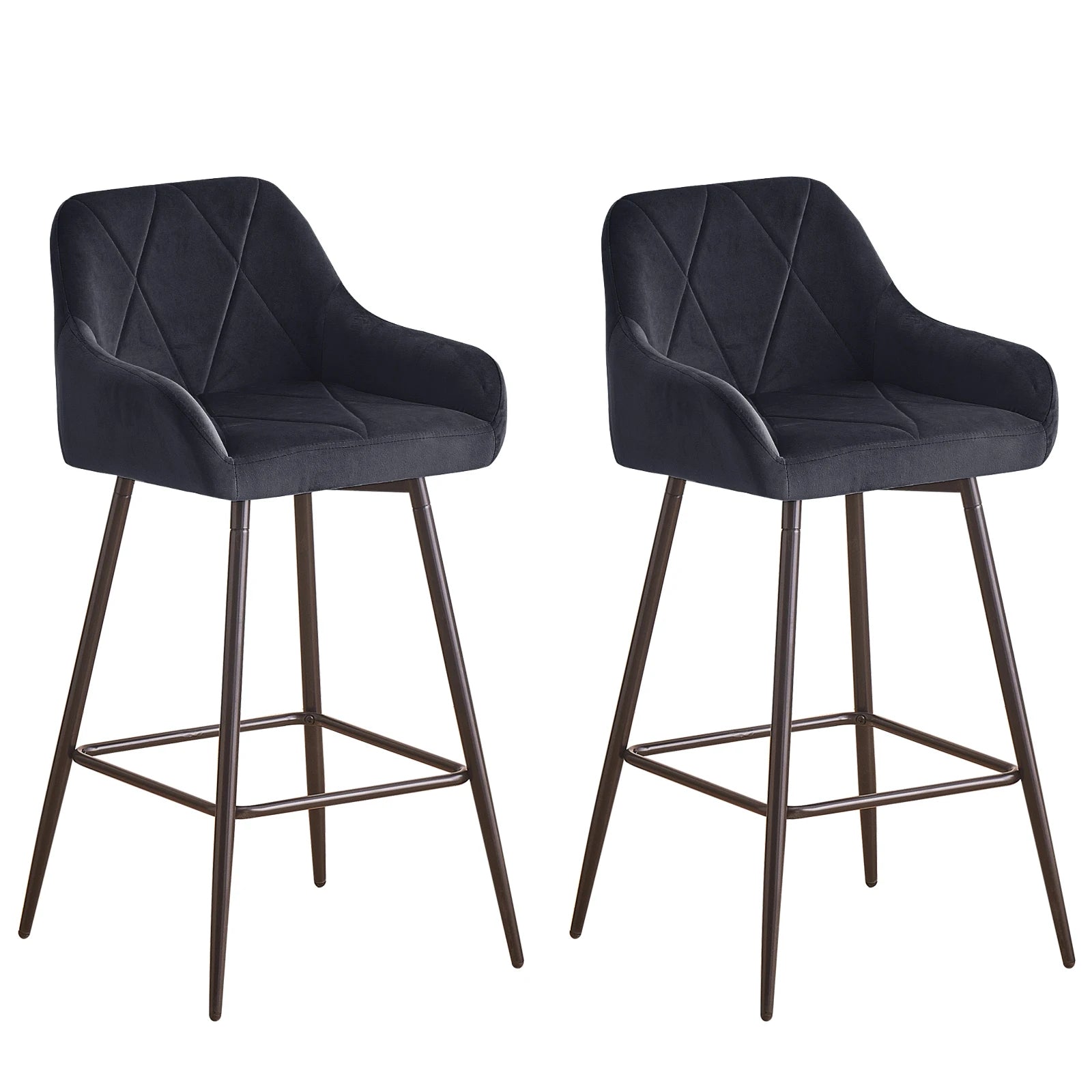 JYMTOM Juego de 2/4 piezas de taburetes de bar, taburetes de mostrador, taburetes de bistró, sillas de bar tapizadas en terciopelo/PU con reposabrazos, taburete moderno con metal negro