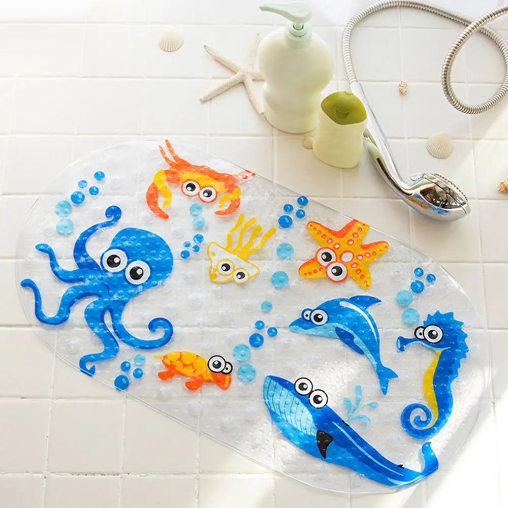 Alfombrilla de baño antideslizante de PVC suave con diseño de dibujos animados para niños, con ventosa, para ducha y bañera.