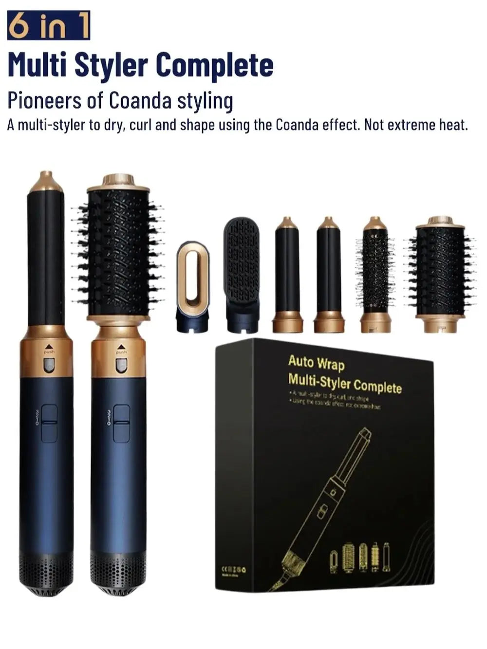 Secador de pelo multifunción 6 en 1 con cepillo, rizador y plancha para el cabello. Herramienta de peinado para el cuidado personal.