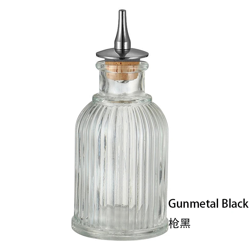 Botella de amargo - Botella de vidrio vintage, botellas decorativas con tapón dosificador, botellas dosificadoras para preparar cócteles, ideal para bartenders.