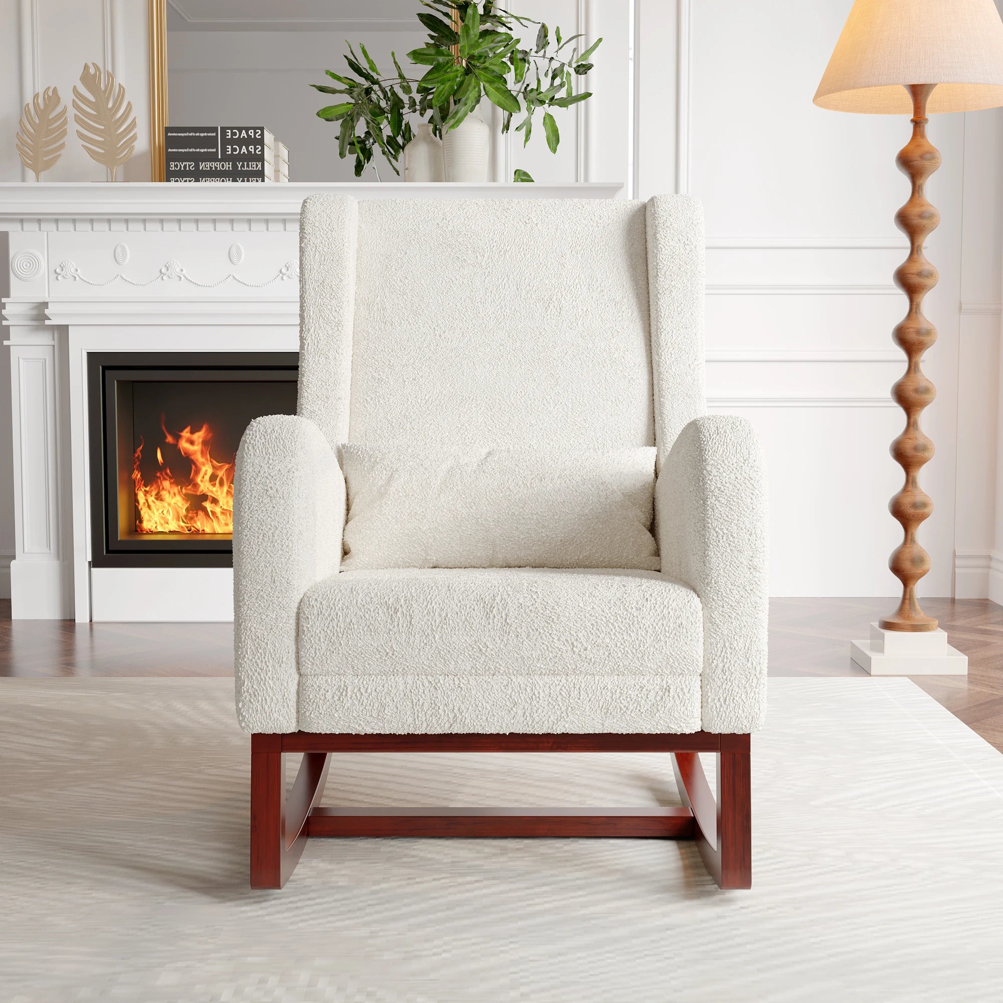 Mecedora Anajqaqia, silla para sala de estar, sillón, con base de madera y 2 bolsillos laterales, capacidad de carga: 150 kg.