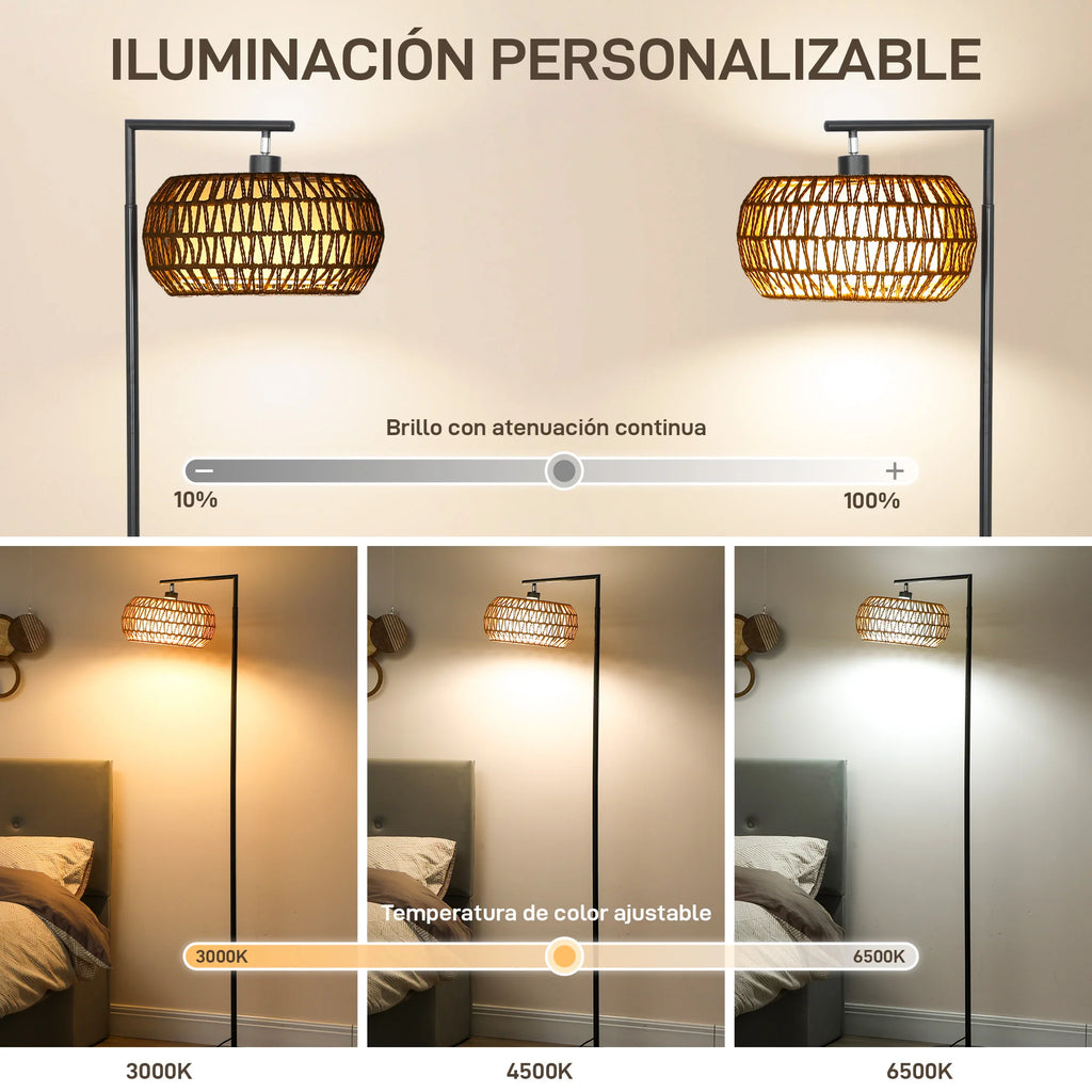 Lámpara de pie Homcom con pantalla bohemia de doble capa, 3 temperaturas de color, brillo ajustable y control remoto.
