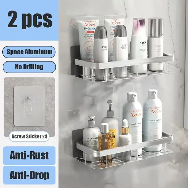 Estante de baño sin taladro DE ALUMINIO , montaje en pared, estante de esquina para botella de champú, estante de almacenamiento.