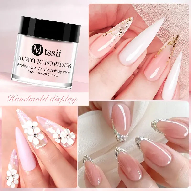 Juego de 8 piezas de sistema de uñas acrílicas en polvo MTSSII, color rosa nude transparente, monómero líquido con pincel para extensiones de uñas y tallado de flores.
