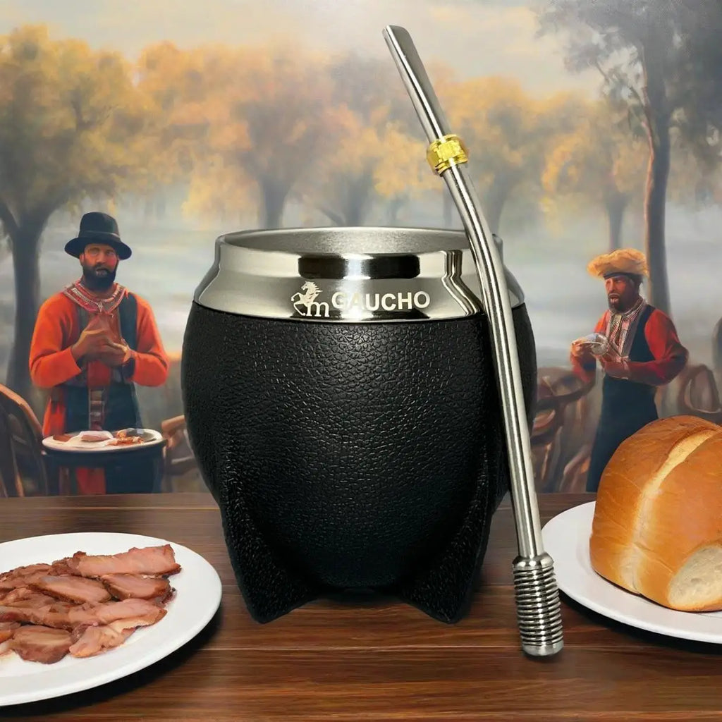 Kit de mate Gaucho con calabaza de acero inoxidable de 280 ml, aislamiento térmico, filtro extraíble, pajita, bombilla y cepillo de limpieza (venta al por mayor)