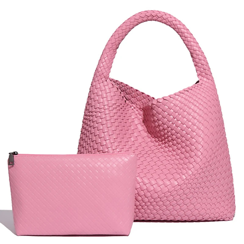 Bolso tote tejido para mujer, bolso de mano grande tejido, bolso de hombro de cuero suave, bolso de compras para el trabajo, bolso tote de playa de verano con monedero