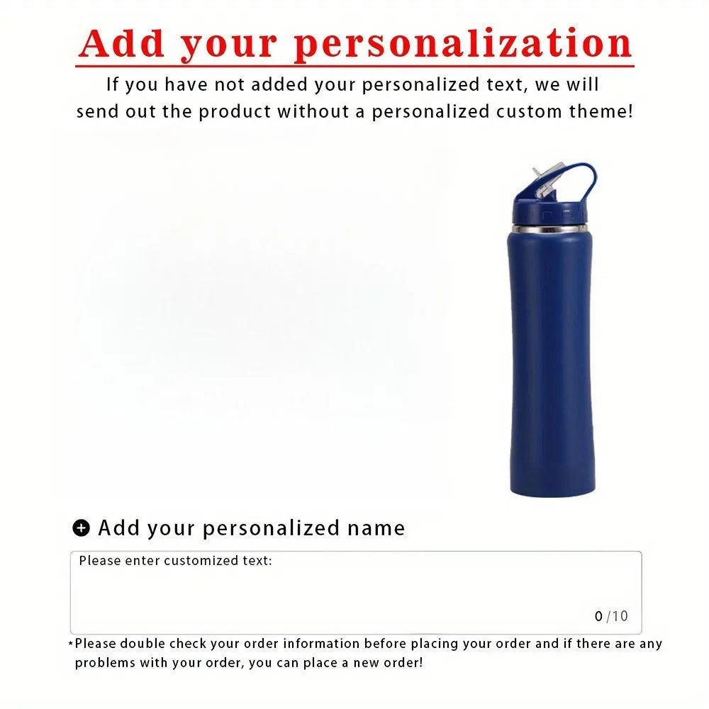 Botella de agua personalizada de acero inoxidable con aislamiento térmico y pajita - Botella grabada para fitness/ciclismo, regalo perfecto para hombres y mujeres.