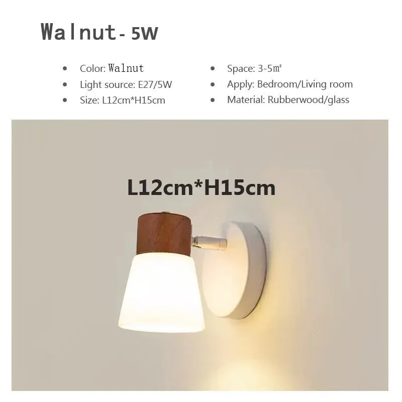 Lámpara de pared minimalista de madera para dormitorio, lámpara de noche de cristal con doble cabezal, luminarias creativas para pasillos.