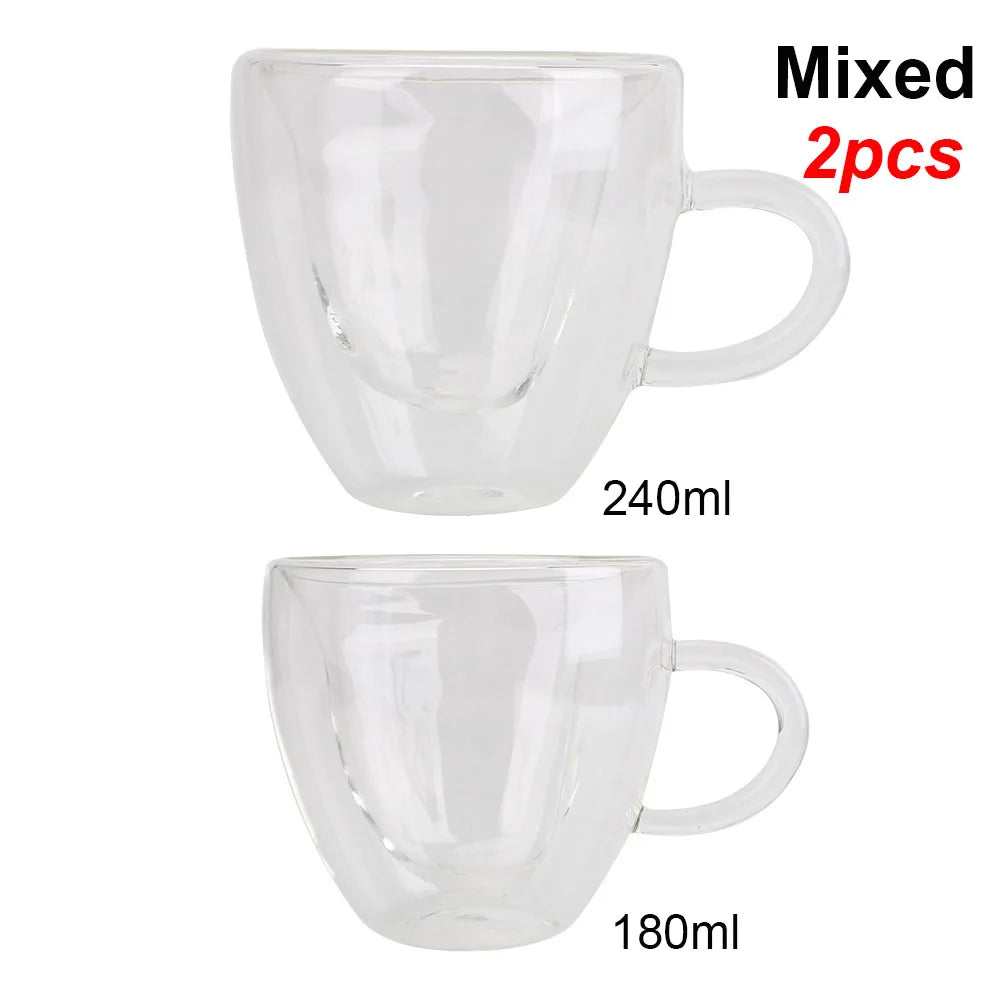 Taza de té/cerveza con forma de corazón de 180 ml/240 ml, taza de zumo/café, taza de regalo, taza de vidrio de doble capa resistente al calor.