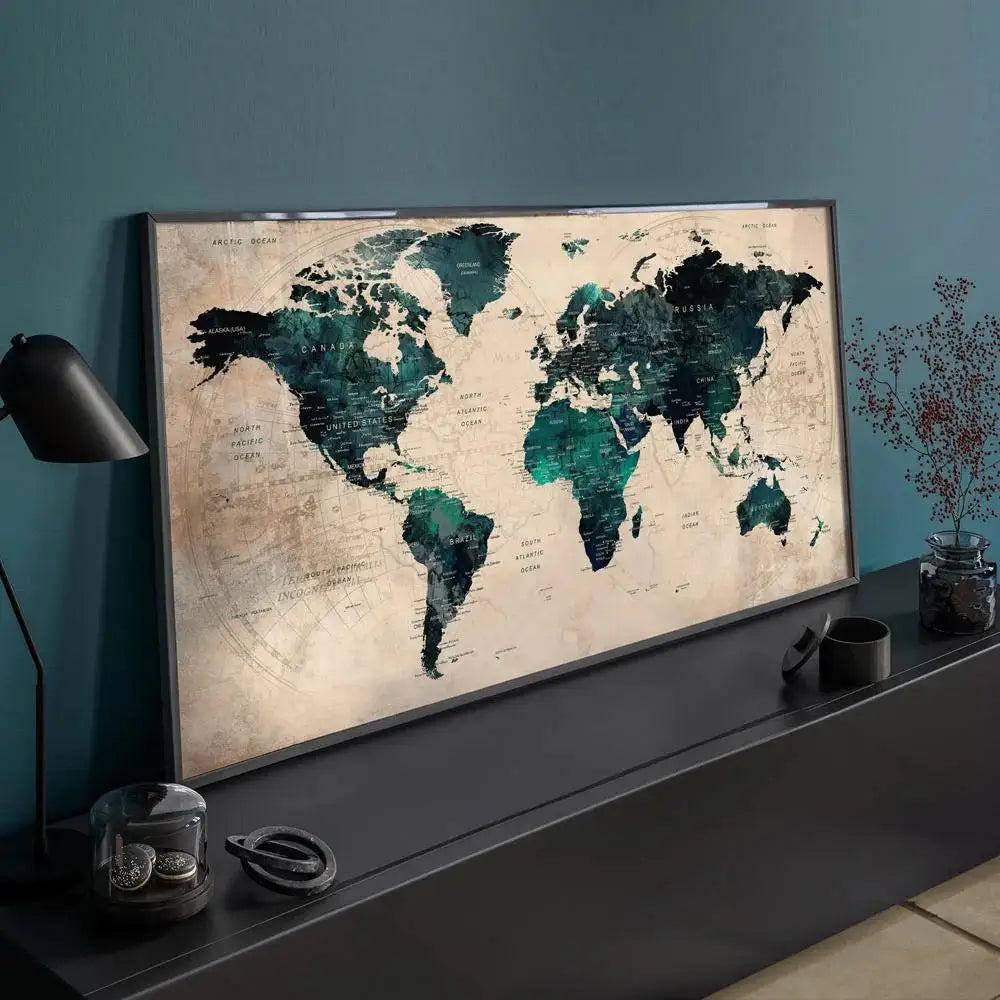 Arte en lienzo de mapa mundial moderno Póster decorativo para paredes de sala y dormitorio