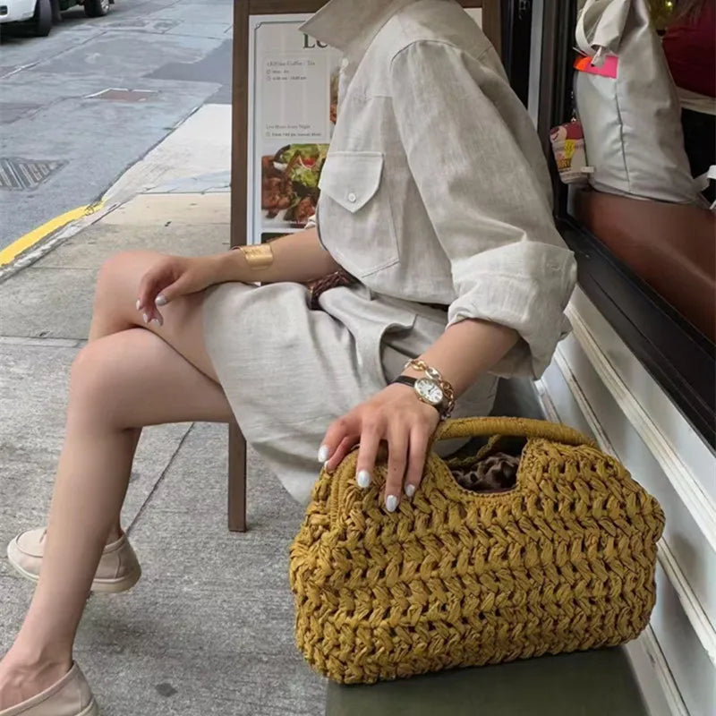 Nuevo bolso de playa de verano para mujer, bolso de mano de lujo de diseñador, bolsos de paja, bolso tote, bolsos de moda de ratán tejido, bolso de viaje para mujer