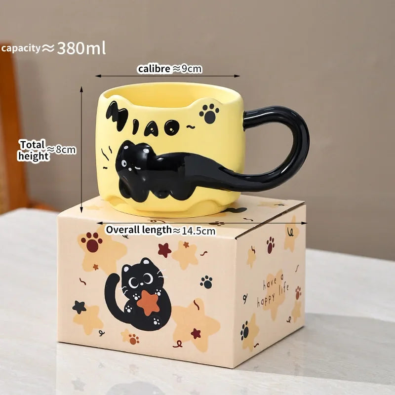 Taza apilable con diseño de gato, taza de café o té con un lindo diseño de dibujos animados, apilable, creativa, adorable, de cerámica, regalo divertido para uso doméstico diario.