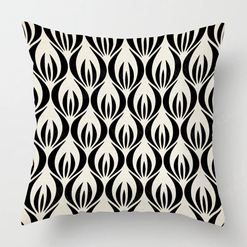 Funda de almohada de lino con estampado geométrico en blanco y negro para sofá o sofá. Decoración para el hogar. Se puede personalizar para ti. Tamaños disponibles: 40x40, 45x45, 50x50 y 60x60.