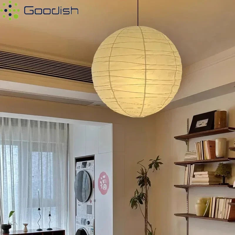 Lámparas colgantes LED de estilo Wabi Sabi japonés con forma de bolas redondas de papel de arroz, ideales para la decoración del hogar y la cocina.