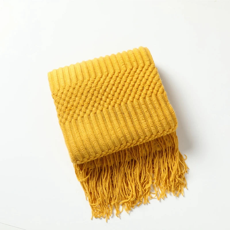 Mantas nórdicas de punto con borlas, color caqui, crema y gris, estilo vintage, ideales para cama, sofá o sillón. Funda de cama extragrande.