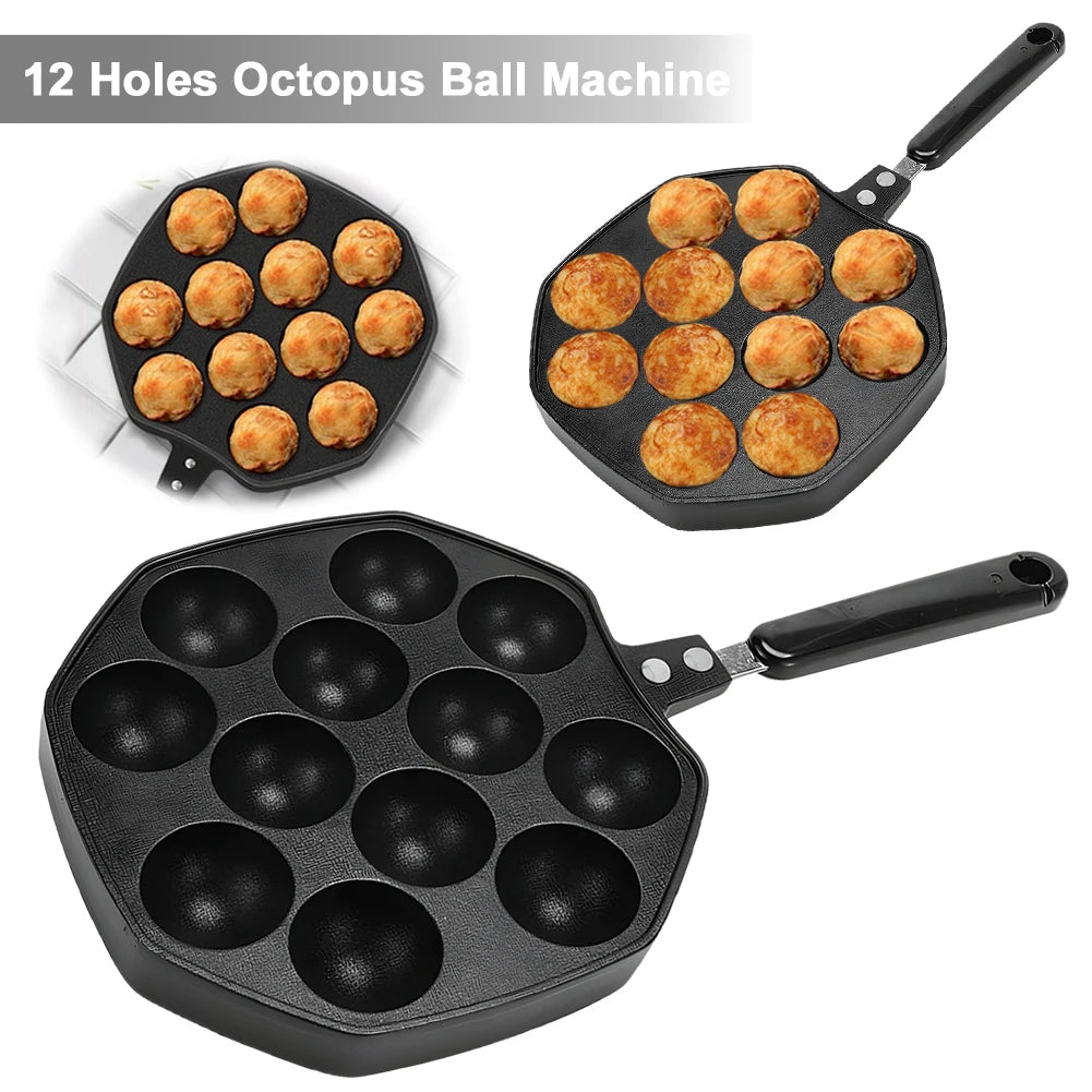Sartén para takoyaki con 12 moldes, sartén antiadherente de aleación de aluminio para hacer takoyaki, ideal para preparar bolas de pulpo y panqueques.