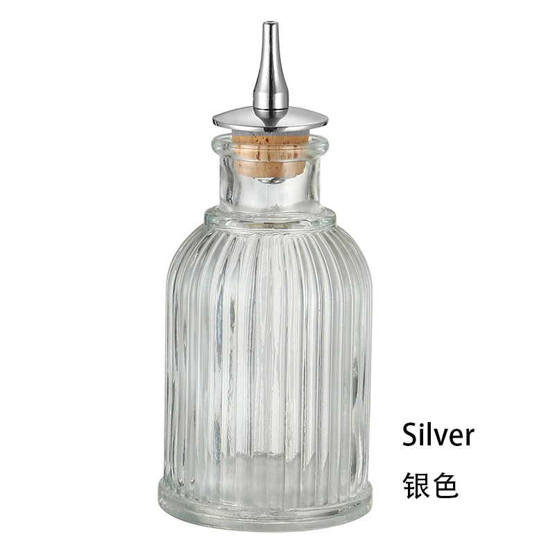 Botella de amargo - Botella de vidrio vintage, botellas decorativas con tapón dosificador, botellas dosificadoras para preparar cócteles, ideal para bartenders.