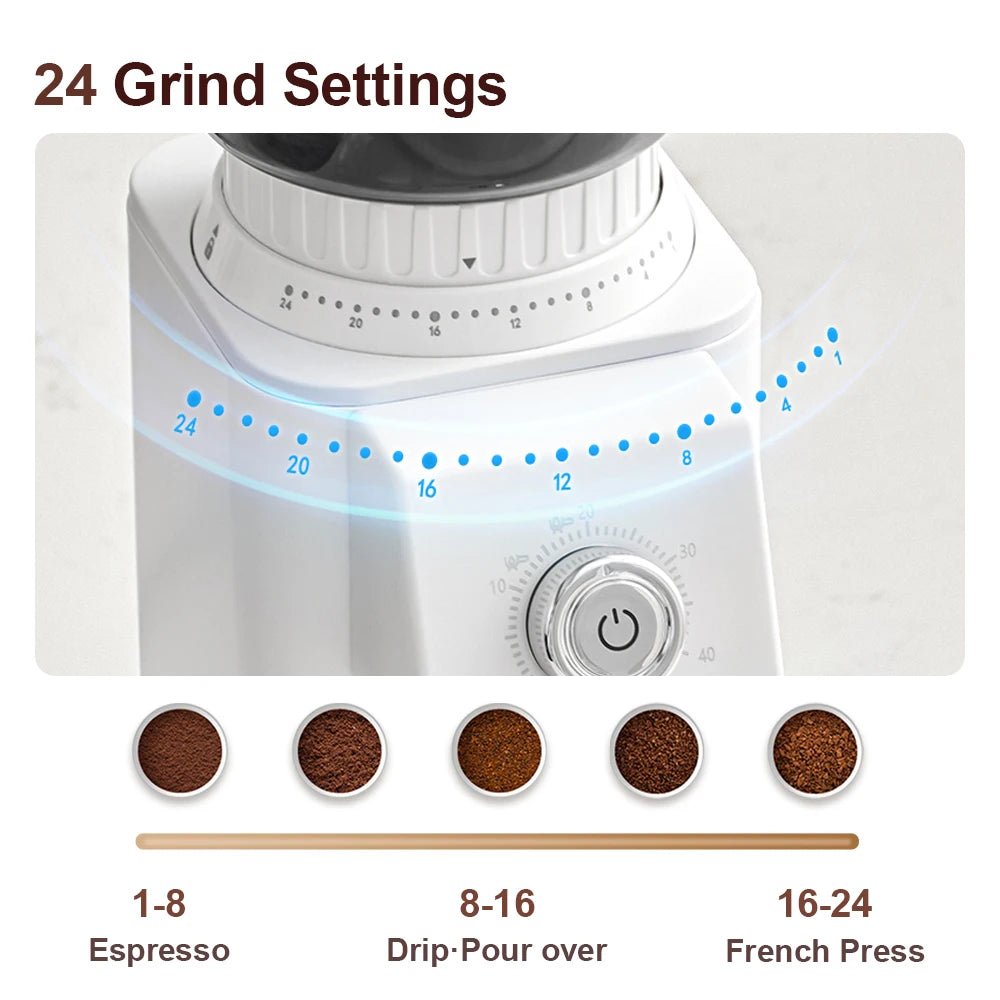 Molinillo de café Couplux, molinillo de granos de café para uso doméstico con molienda precisa, soporte con embudo desmontable (220 V)