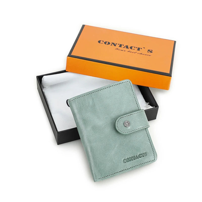 Carteras de cuero genuino Contact'S para mujer y hombre, cartera corta pequeña con bloqueo RFID, tarjetero, monedero rojo para mujer