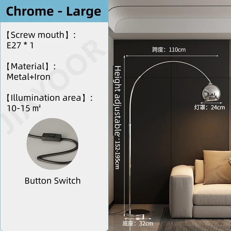 Style Silver Adjustable Floor Lamp for Living Room Bedroom Sofa Side Standing Light Adjustable Height Modern Minimalist Decor