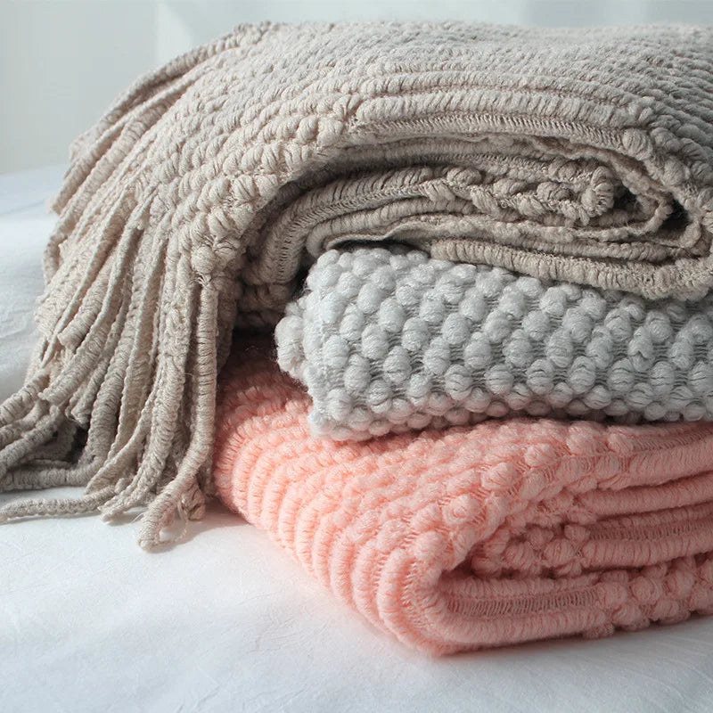 Manta tejida color caqui con borlas, gruesa, de estilo vintage, lujosa, estilo granja, cubrecama extragrande, manta para sofá