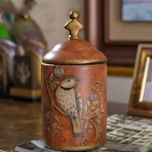 Tarros de cerámica vintage para almacenamiento, tarro de azúcar de cocina, lata de té, tarro de té esmaltado a prueba de humedad, tarro de almacenamiento, adorno antiguo para el hogar