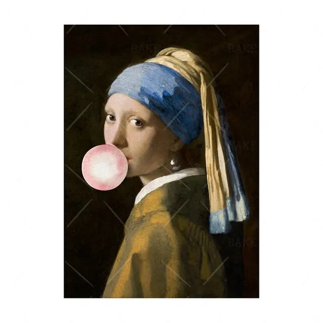 Pósteres de arte abstracto renacentista, Mona Lisa de Van Gogh, pinturas sobre lienzo con diseño de chicle, murales para decoración del hogar.