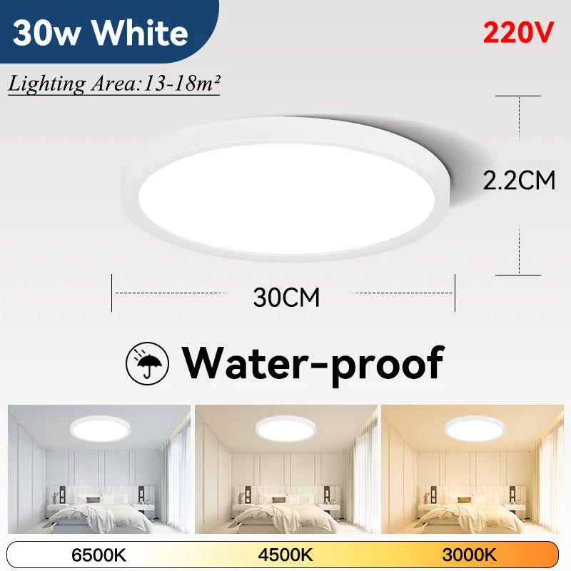 Lámpara de techo LED ultrafina de 2,2 cm, resistente al agua, 3 colores, con acabado de madera, para baño, dormitorio, sala de estar y hogar.