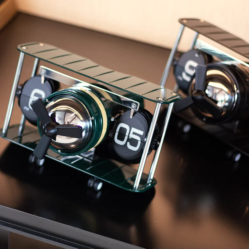 Reloj de escritorio mecánico con diseño de avión retro, temporizador electrónico automático vintage, adorno para el hogar