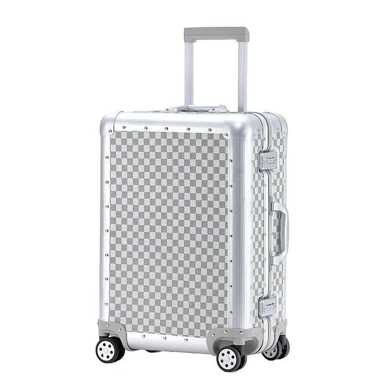 Maleta de negocios de aleación de aluminio y magnesio de 20 pulgadas, apta para viajes y con ruedas universales.