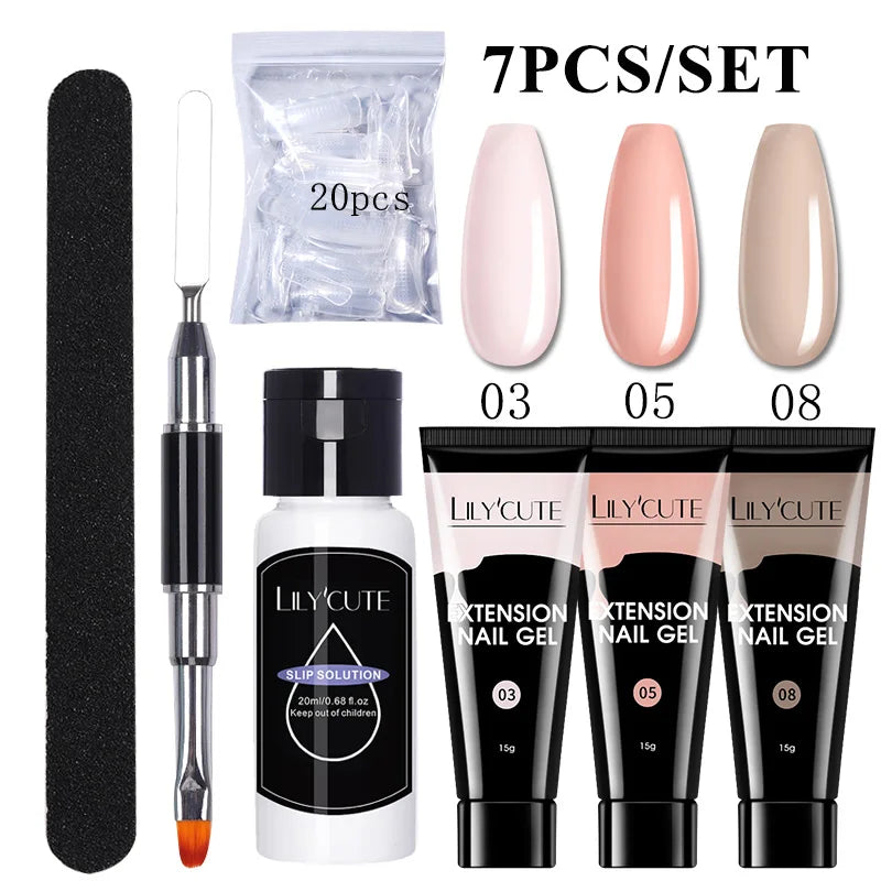 Kit de gel para extensión de uñas LILYCUTE de 15 ml, gel UV, acrílico, blanco, transparente, rosa, esmalte de uñas, lámpara LED, set de manicura para decoración de uñas.