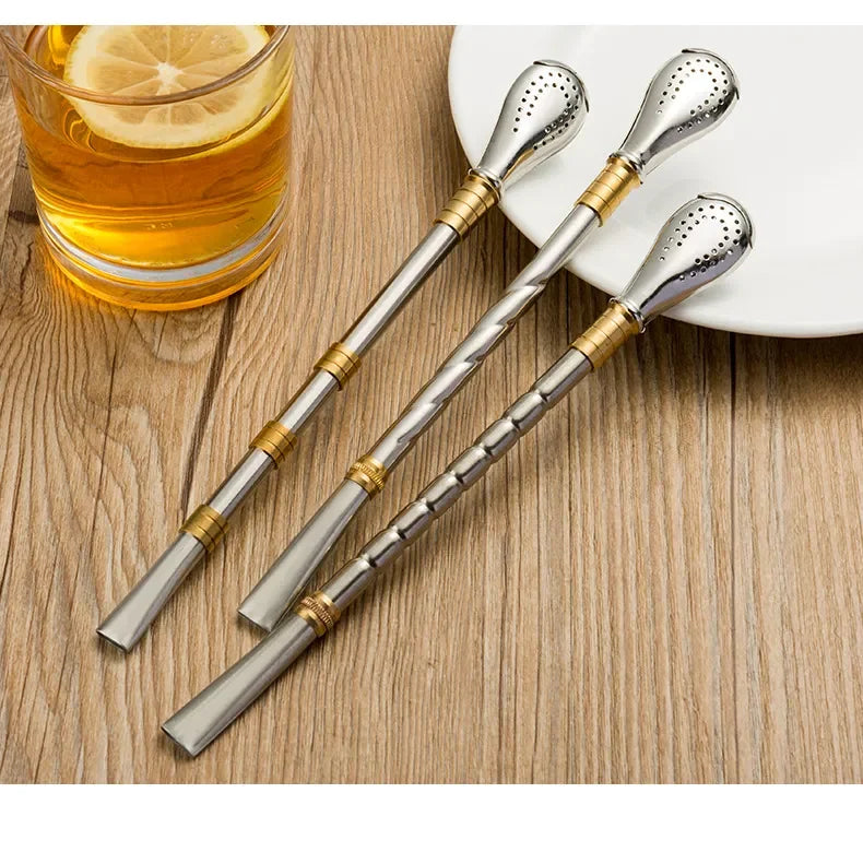 Pajita para beber,  vajilla de acero inoxidable, pajitas reutilizables de metal lavables, filtro de té, vajilla para cócteles y bebidas de bar.