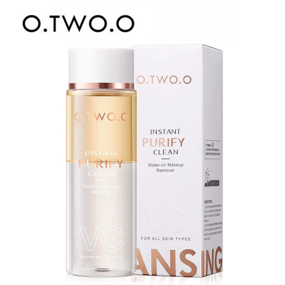 Desmaquillante bifásico con esencia de vitamina C para pieles sensibles. Disuelve instantáneamente el maquillaje más resistente sin irritar.