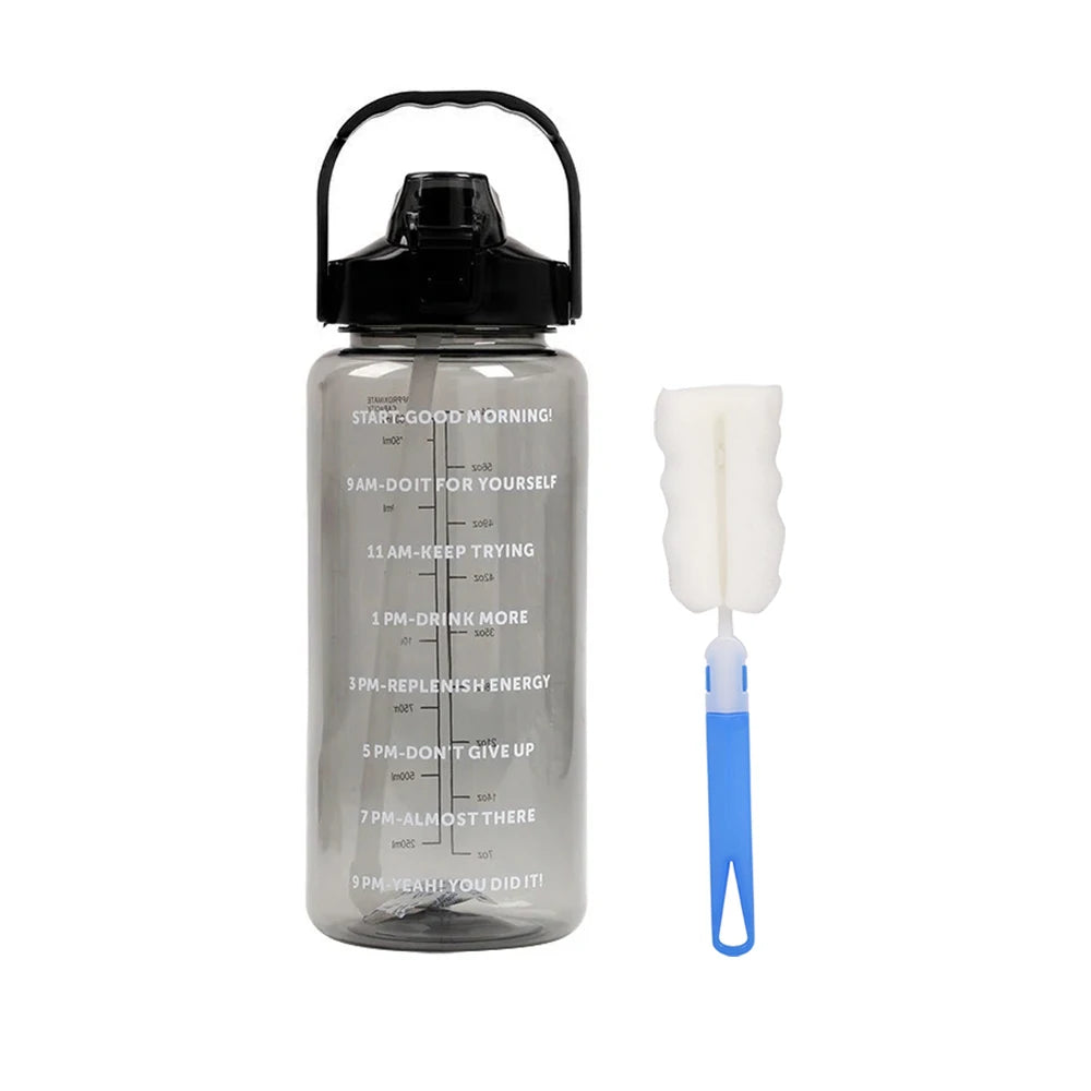 Botella de agua grande de 2 litros, portátil, con pajita de plástico, ideal para viajes, deportes y fitness. Vaso grande de alta calidad, universal para adultos.