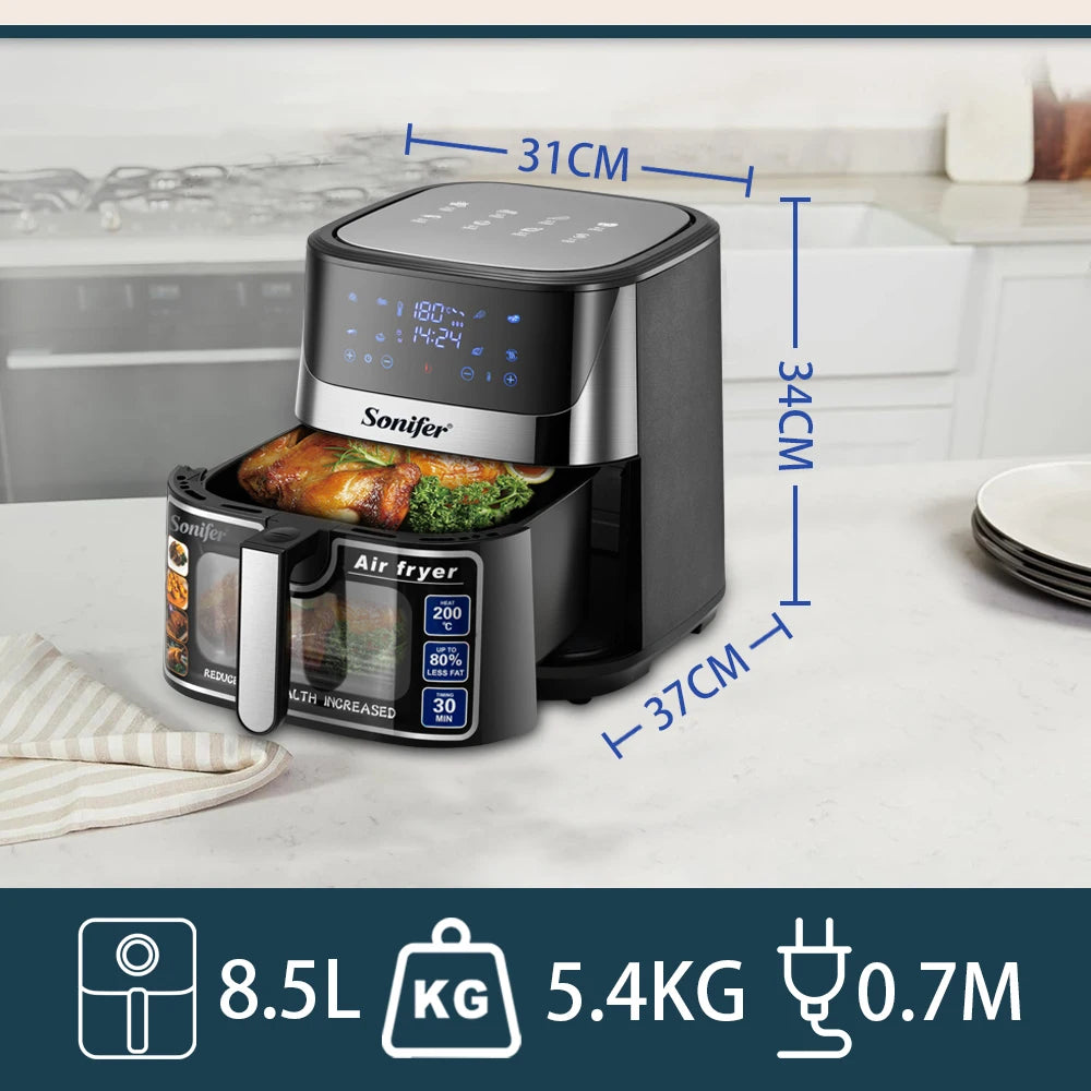 Freidora de aire de 8,5 L – Pantalla LED y control táctil, gran tamaño, ventana de visualización, temperatura ajustable, apagado automático, 1700 W