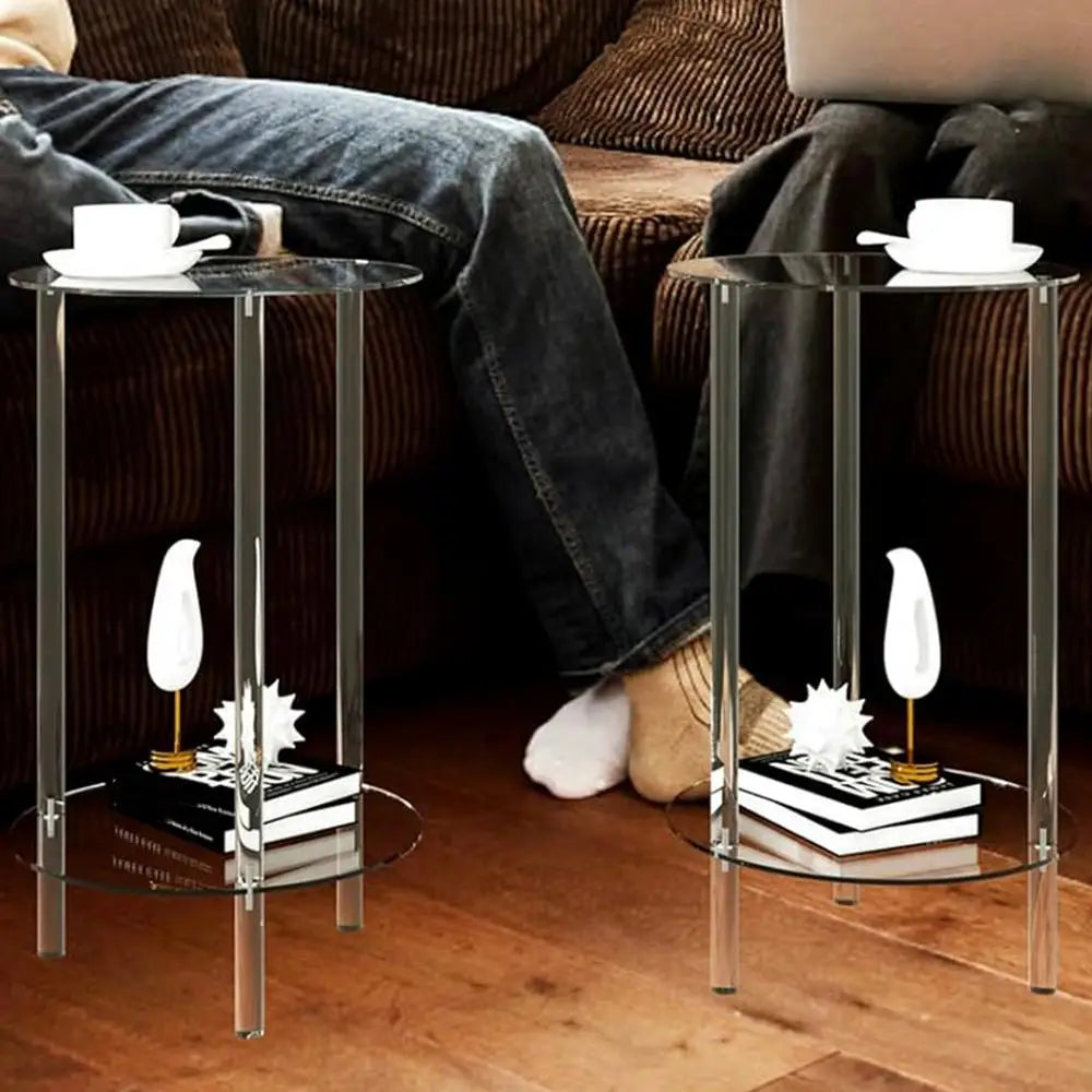 Acrylic Round End Table Small Round Side Table End Table Clear Small Round Table Acrylic Transparent Coffee Table for Bedroom