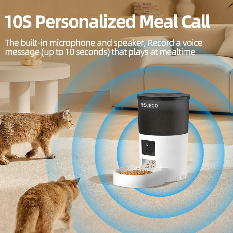 Comedero automático para gatos ROJECO con cámara de video, dispensador de comida para gatos, grabadora de voz inteligente para mascotas, control remoto, comedero automático para gatos y perros.