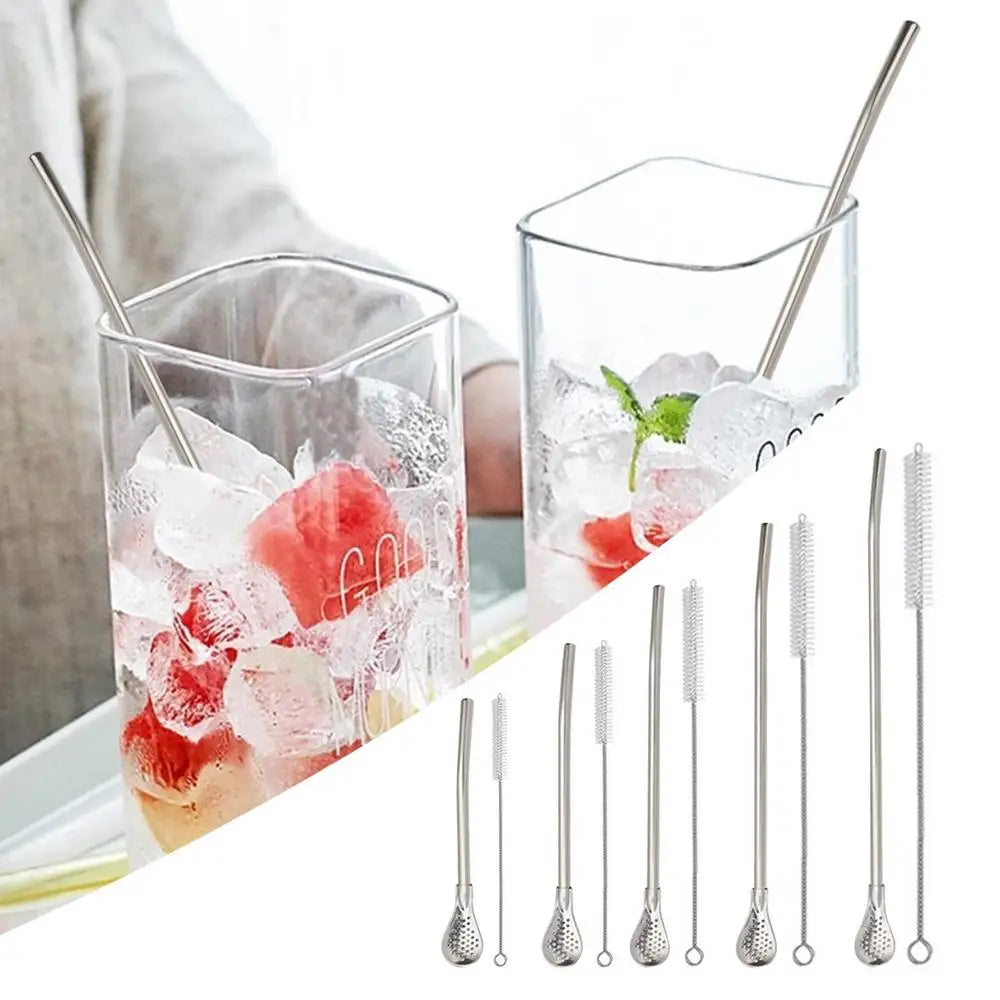 Pajitas reutilizables para beber té, cuchara, filtro de té de yerba mate, bombilla, pajita de acero inoxidable para cóctel, cuchara, herramienta de bar de té #W0