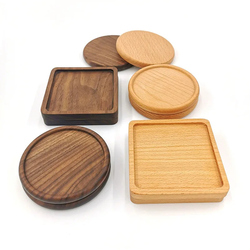 Posavasos de madera de nogal de 8,8 cm para vasos y tazas, salvamanteles redondos y cuadrados de madera, resistentes, para té y café.