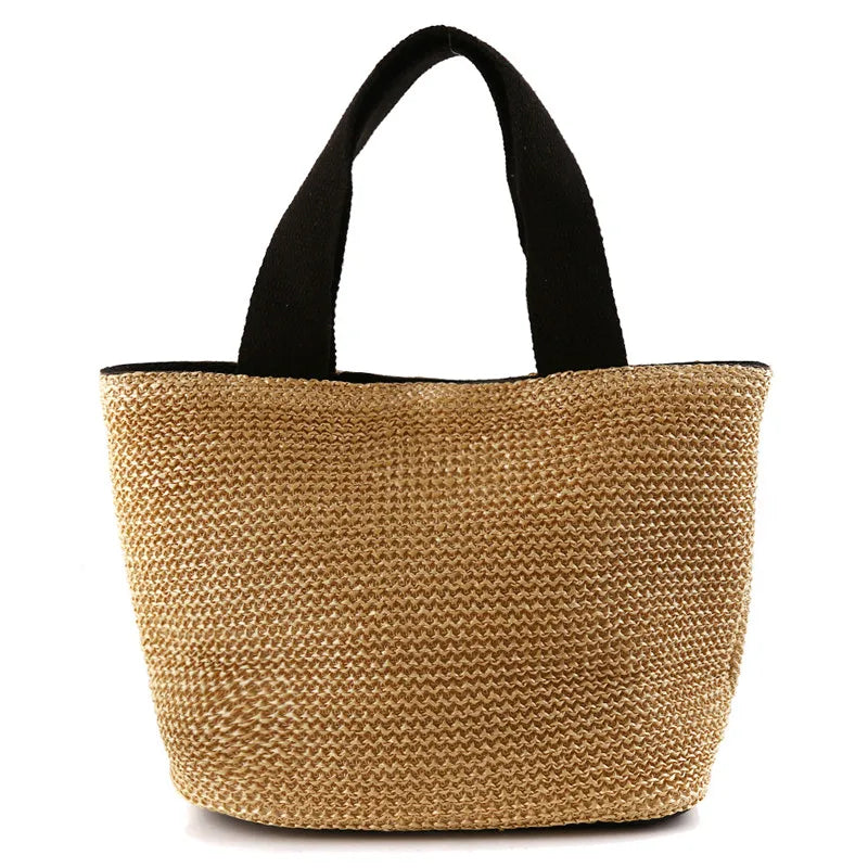 Bolso bandolera de paja playera para mujer, estilo bohemio, de verano, de ratán tejido, tipo cubo, hecho a mano.