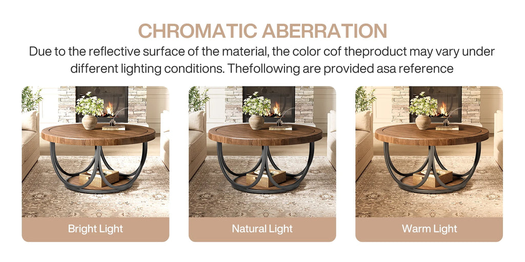 Tribesigns Round Coffee Table with 2 Tiers, 80 cm Wooden Circle Accent Cocktail Table with Storage Shelf and Metal Frame