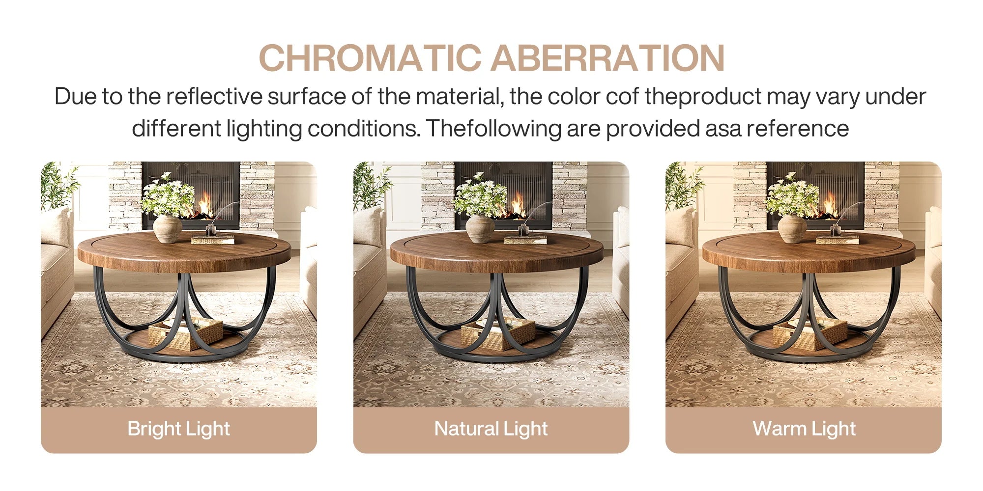Tribesigns Round Coffee Table with 2 Tiers, 80 cm Wooden Circle Accent Cocktail Table with Storage Shelf and Metal Frame
