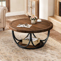 Tribesigns Round Coffee Table with 2 Tiers, 80 cm Wooden Circle Accent Cocktail Table with Storage Shelf and Metal Frame