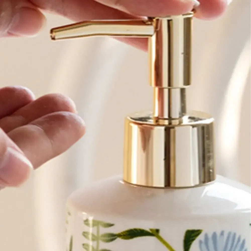 Dispensador de jabón de cerámica de 430 ml, moderno, vintage, marrón, contenedor de almacenamiento de líquidos, ahorra jabón, botella con bomba de loción creativa para el baño