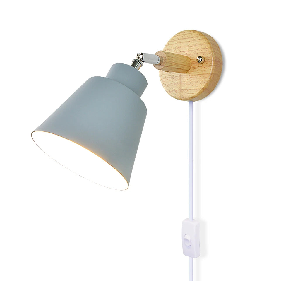 Aplique de pared nórdico para interiores, bricolaje, E27, madera, 6 colores, enchufe EU/UL, 350°, lámparas de pared para sala de estar, dormitorio, pasillo, apliques.